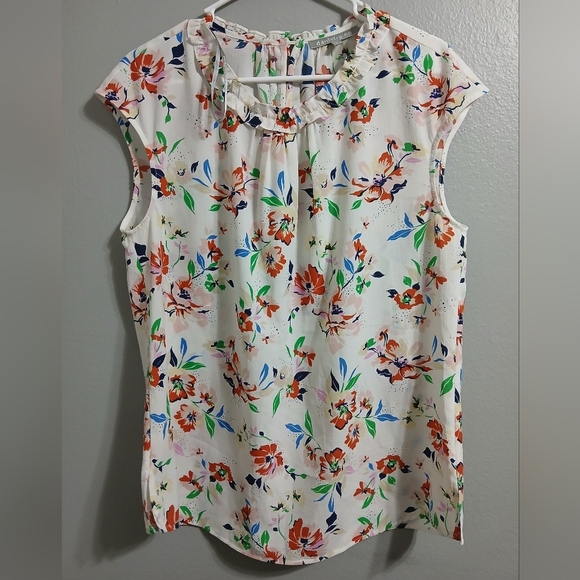 Daniel Rainn Cream and Pink Ruffled Bib Collar Blouse - Picture 1 of 12